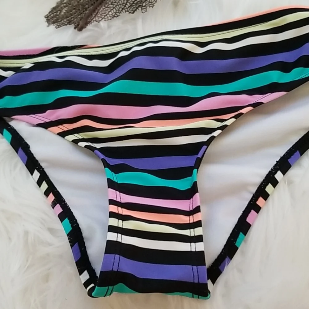 Hot Water Multicolored  Striped Bikini Bottom